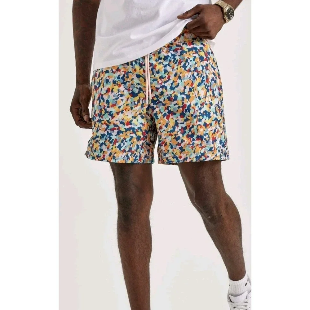 New Jordan Essentials Men M Multi Colored Abstract‎ Poolside Shorts Retro Print
